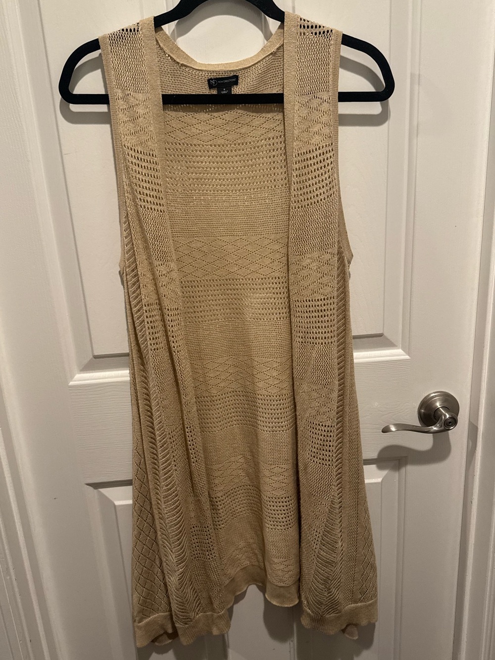 New Directions Lightweight Crochet Knit Sleeveless Duster Vest - Beige Size S